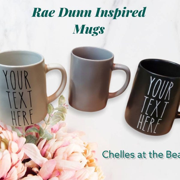 Rae Dunn Inspired Rustic Mugs in Cream, Black and Grey- Customizable, 16oz irregular shaped stoneware mug | Personalized Rae Dunn Inspired.