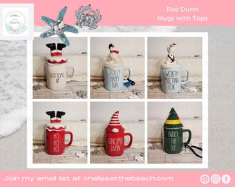 Rae Dunn Mugs with Tops- Rae Dunn Christmas mugs with toppers with option to personalize