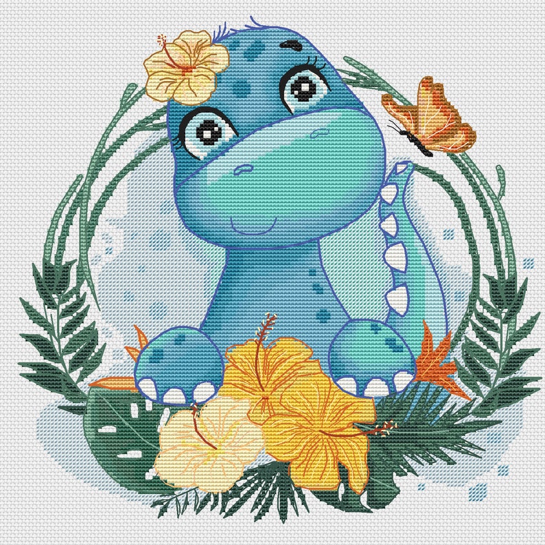 Cute Dinosaur Cross Stitch Pattern Baby Room Modern Cross Etsy