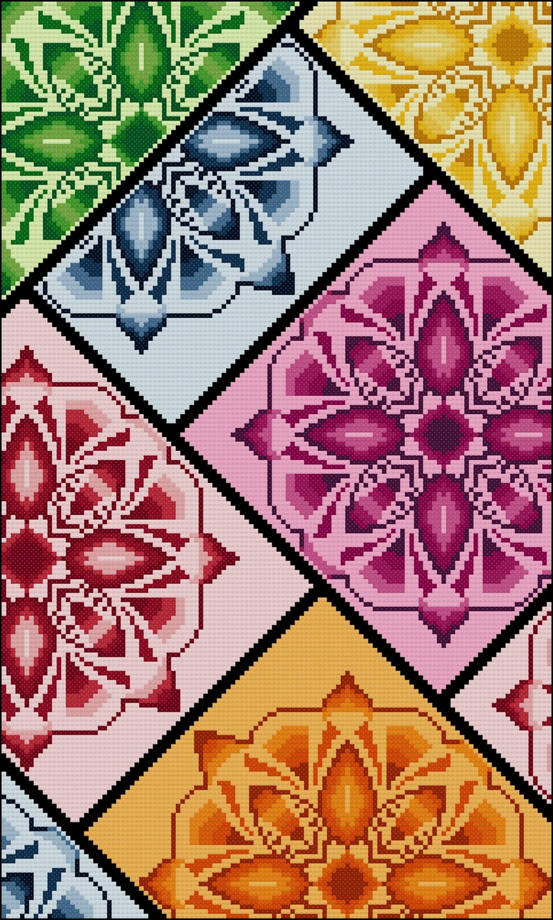Mandala Cross Stitch Pattern Geometric Design Rainbow Etsy