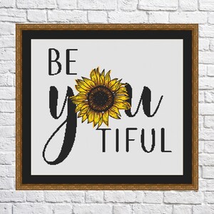 Beautiful, cross stitch pattern, sunflowers, Proverb and quote, modern cross stitch, PDF, instant download, PRV13