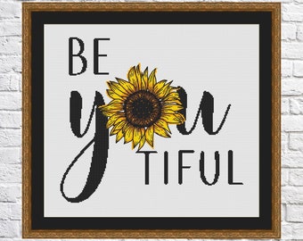 Beautiful, cross stitch pattern, sunflowers, Proverb and quote, modern cross stitch, PDF, instant download, PRV13