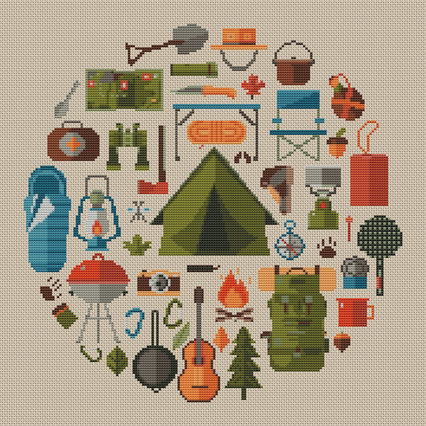 Camping cross stitch pattern Nature modern cross stitch Etsy