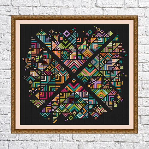 Abstract Triangle Design Cross Stitch Pattern Geometric Etsy