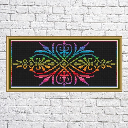 Mandala cross stitch pattern, Geometric design, Rainbow, modern cross stitch, PDF, instant download, MDL35