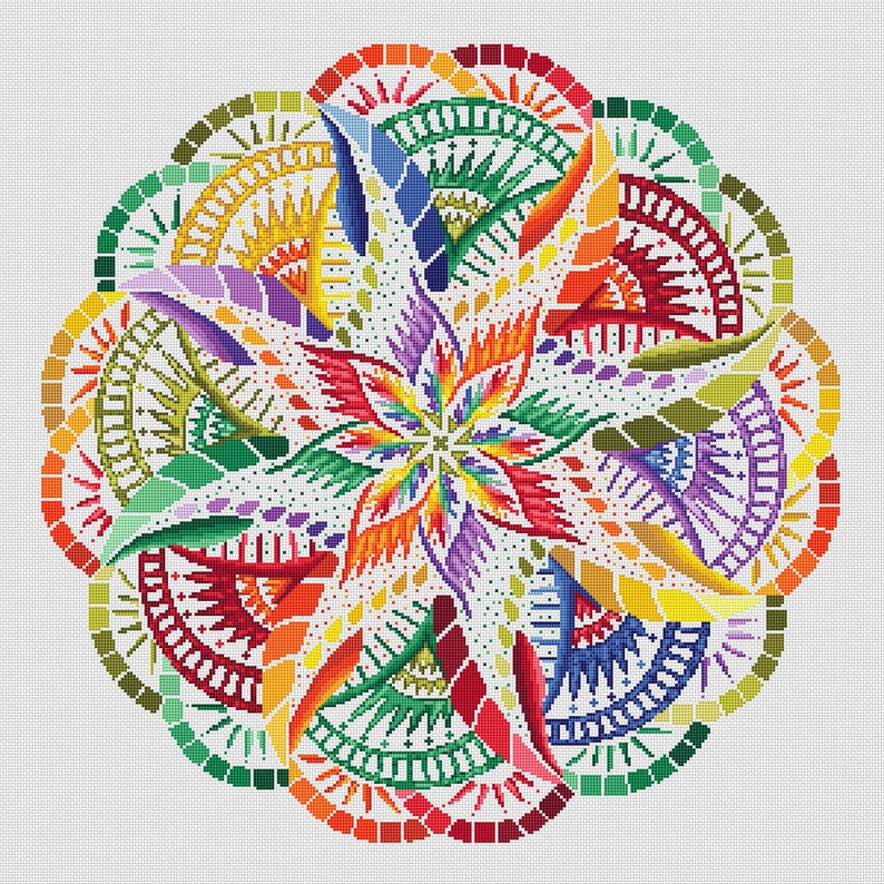 Mandala Cross Stitch Pattern Geometric Design Rainbow Etsy