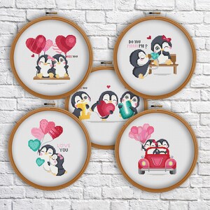 Pinguin set, valentine's day, cross stitch pattern, Love, Valentine,  modern cross stitch, PDF, instant download, VAL23
