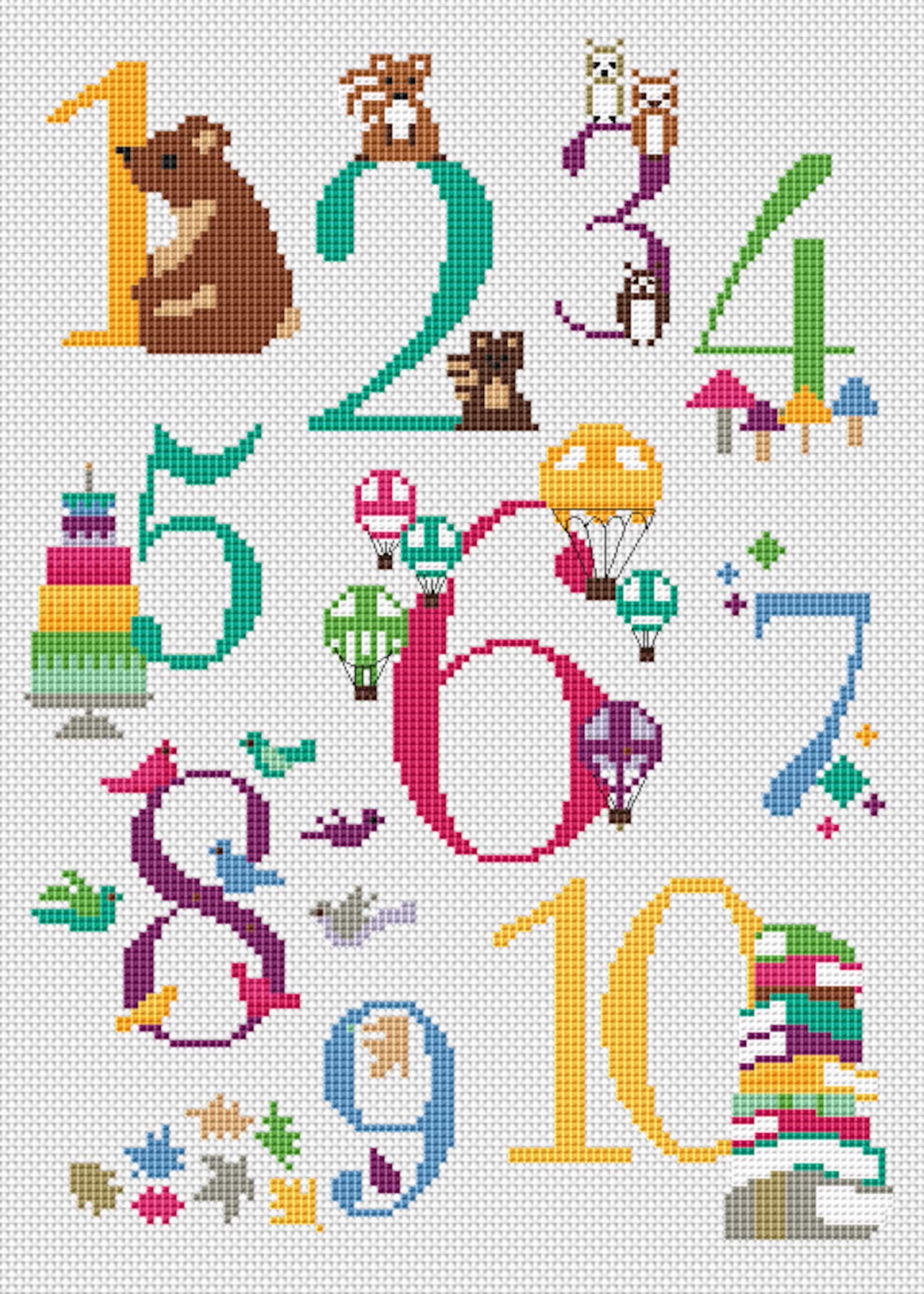 Numbers Cross stitch pattern Kids Baby school modern cross Etsy España