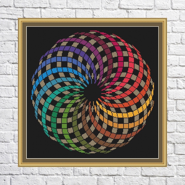 Mandala cross stitch pattern, Geometric design, Rainbow, modern cross stitch, PDF, instant download, MDL24