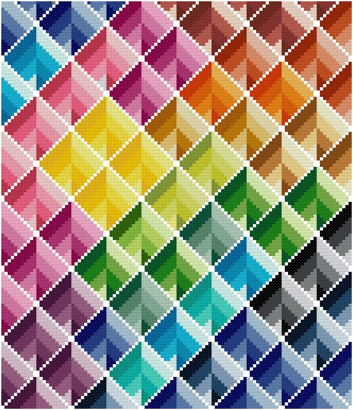 Geometric Cross Stitch Pattern 3D Design Rainbow Colors Etsy