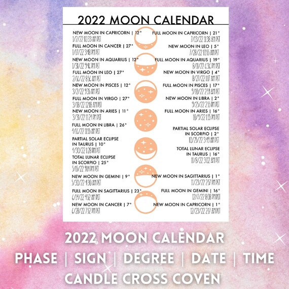 printable book of shadows 2022 moon calendar phase zodiac sign etsy
