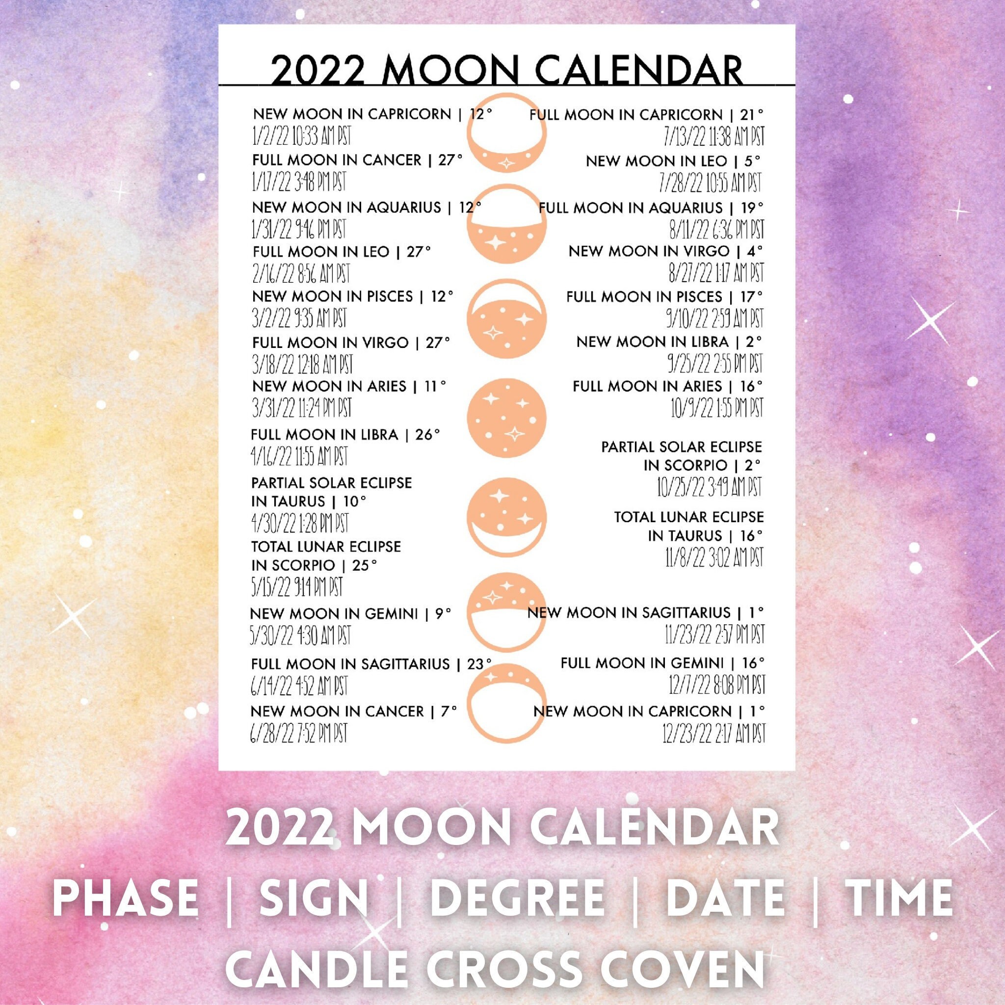 printable book of shadows 2022 moon calendar phase zodiac sign etsy
