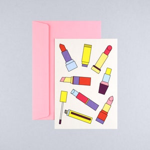 Ansichtkaart Lippenstiften / Wenskaart met envelop / Cadeaukaart / Uitnodigingskaart