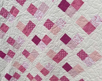 Pink Love handmade  patchwork  children quilt/blanket