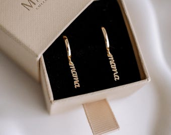 Mama Hoops, goldene Ohrringe, Schriftzug, Echtschmuck, vergoldet, Geschenk Muttertag, Mama Ohrringe, Ohrringe Schrift, goldene Ohrringe