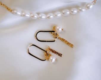 Pearls of mother Earrings Mama personalisiert Geschenk vergoldet Charms Muttertag Perlen Ohrringe elegant