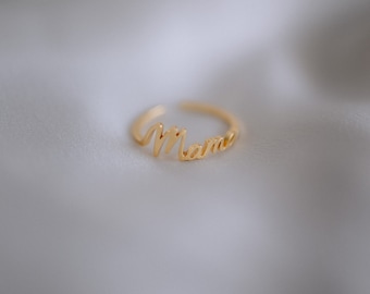 Mama Ring, 18k Gold 925 Silber, Größenverstellbarer Ring, Geschenk Muttertag, Mama Schriftzug, gold & silber Ring, Mama Geschenk