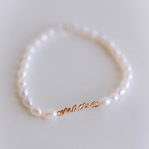 Mama Perlen Armband, Echtsüßwasserperlen, 925 Silber 18k vergoldet, Mama Schriftzug, gold & silber, Mama Geschenk, Muttertag, Perlenarmband
