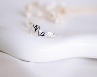 verstellbarer Mama Ring, gold & silber, Mama Schriftzug, alltäglicher Echtschmuck, Muttertag, 18k vergoldet 925 silber, Mama Schmuck