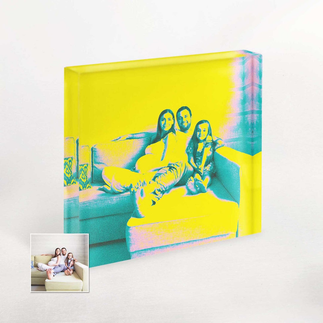 Personalised Acid Yellow Acrylic Photo Plaque Block Family Custom Made