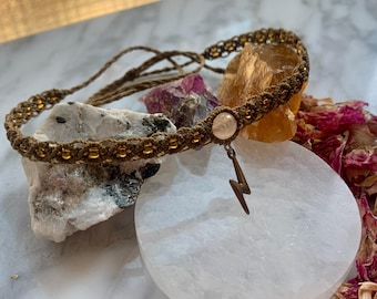 Rose Quartz Macrame Choker: Boho Lightning Bolt Necklace