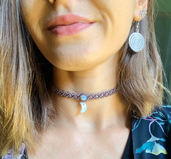 Ethereal Elegance Opal Beaded Macrame Choker, Boho Beaded Choker, Healing  Crystal Necklace, Handmade Spiritual Jewelry, Artisan Women's Gift 