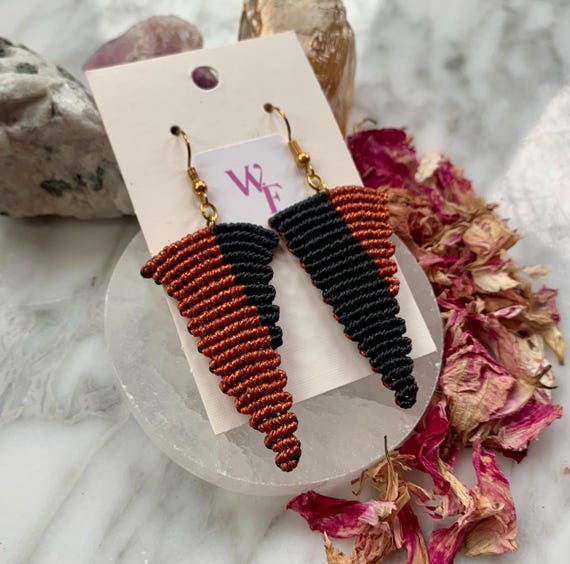 Handmade Triangle Macrame Earrings: Boho Woven Dangle Jewelry