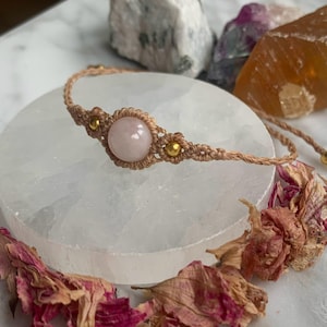 Rose Quartz Macrame Beaded Bracelet, Handmade Woven Bracelet, Healing Crystal, Boho Bracelet, Spiritual Jewelry, Artisan Jewelry, Women Gift