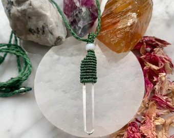 Clear Quartz Point Macrame Necklace: Handwoven Boho Crystal Pendant