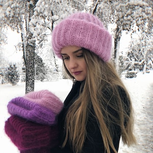 Mohair Mütze Winter Accessoires, Damen Beanie Mütze, gestrickte Wintermütze, Weihnachtsgeschenke für Mama, Fuzzy Hat, Grobstrickmütze