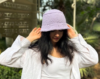 Lavender summer hat, Cotton beach hat, Handmade cotton bucket hat, Beach accessories, Bachelorette hat, Cochet bucket hat, Sun hat, Panama