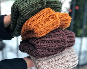 Gorro de lana, regalos de Navidad, regalo para ella, gorro de invierno cálido, accesorio de invierno, gorro grueso, gorro Helsinki, gorro de punto supergrueso, gorro marrón