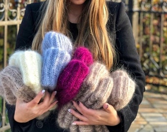 Bonnet en mohair, Bonnet en grosse maille, Bonnet femme, Bonnet d'hiver chaud, Cadeau pour elle, Bonnet en grosse maille, Chapeaux de luxe, Bonnet pour femme, Accessoires d'hiver, Chapeaux