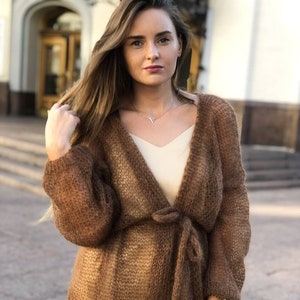 Brown mohair cardigan, Handknit Cardigan, Oversized cardigan, Chunky knit cardigan, Long cardigan, Sexy cardigan, Kimono cardigan,