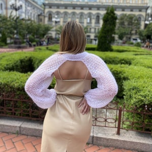 White knitted shrug, Bridal cover up, Evening bolero, Mohair wrap, Wedding white jacket, Bridal shrug, Ballerina wrap, Wedding mohair shawl