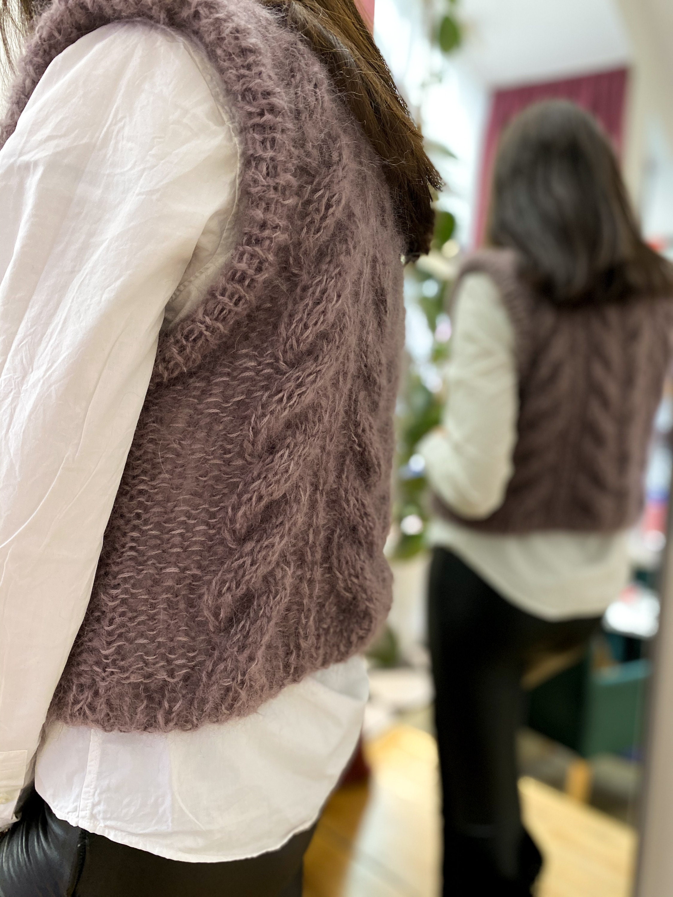 Cable Knitted Vest Brown Knit sweater vest for women Mohair Etsy