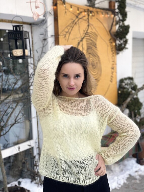 Yellow Handknit Sweater Silk Mohair 