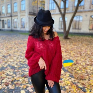 Red sweater, Mohair sweater, Luxury sweater, Oversized handknit sweater, Sexy red sweater, Christmas sweater, Handknit pullover