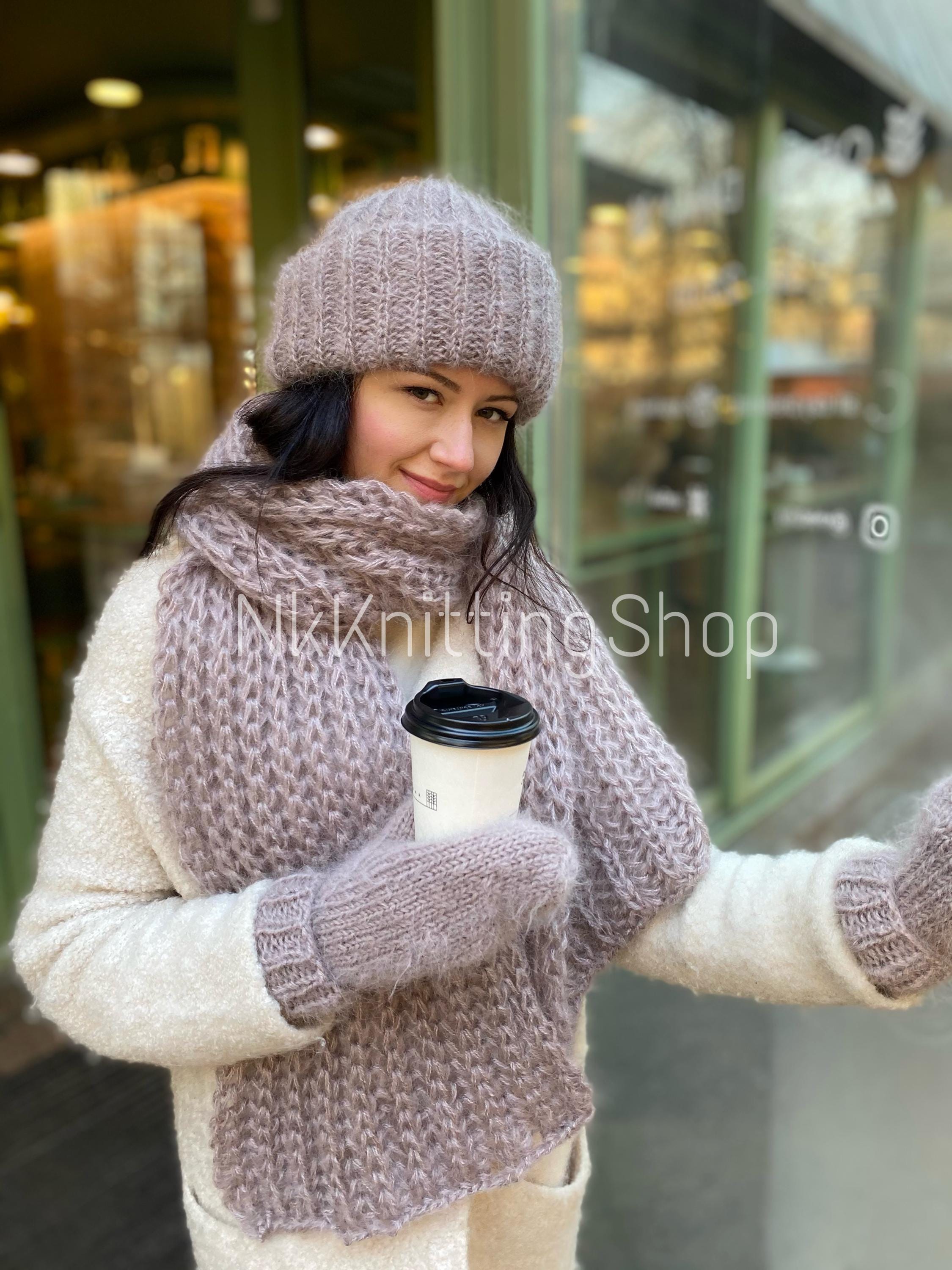 Beige Mohair Hat and Scarf, Luxury Hat, Christmas Gift