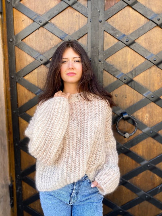 Mohair Sweater Loose Knit Sweater Handmade Sweater Cream - Etsy