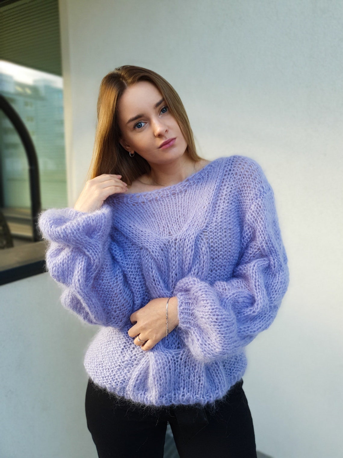 Lavender Sweater Off Shoulder Sweater Sexy Mohair Sweater | Etsy