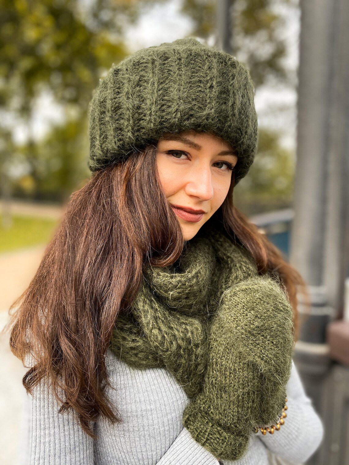 Hat Snood Gloves Set Mohair hat Knit Hat Mohair Snood Etsy