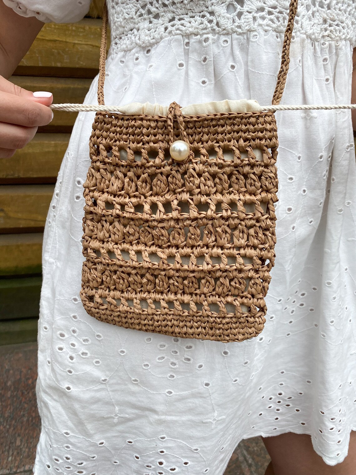 Ecofriendly bag Straw beach bag Crossbody phone bag Etsy