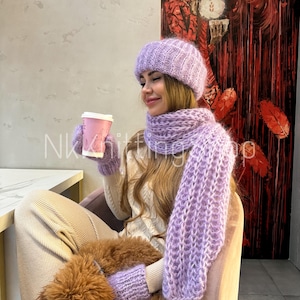 Lavender Hat and Scarf Set - Etsy display picture 1