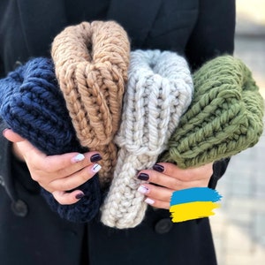 Gorro de punto grueso, gorro de mujer, gorro de punto grueso, gorro de punto grueso, gorro tejido a mano, gorro de punto súper grueso, gorro de punto holgado, gorro grueso beige