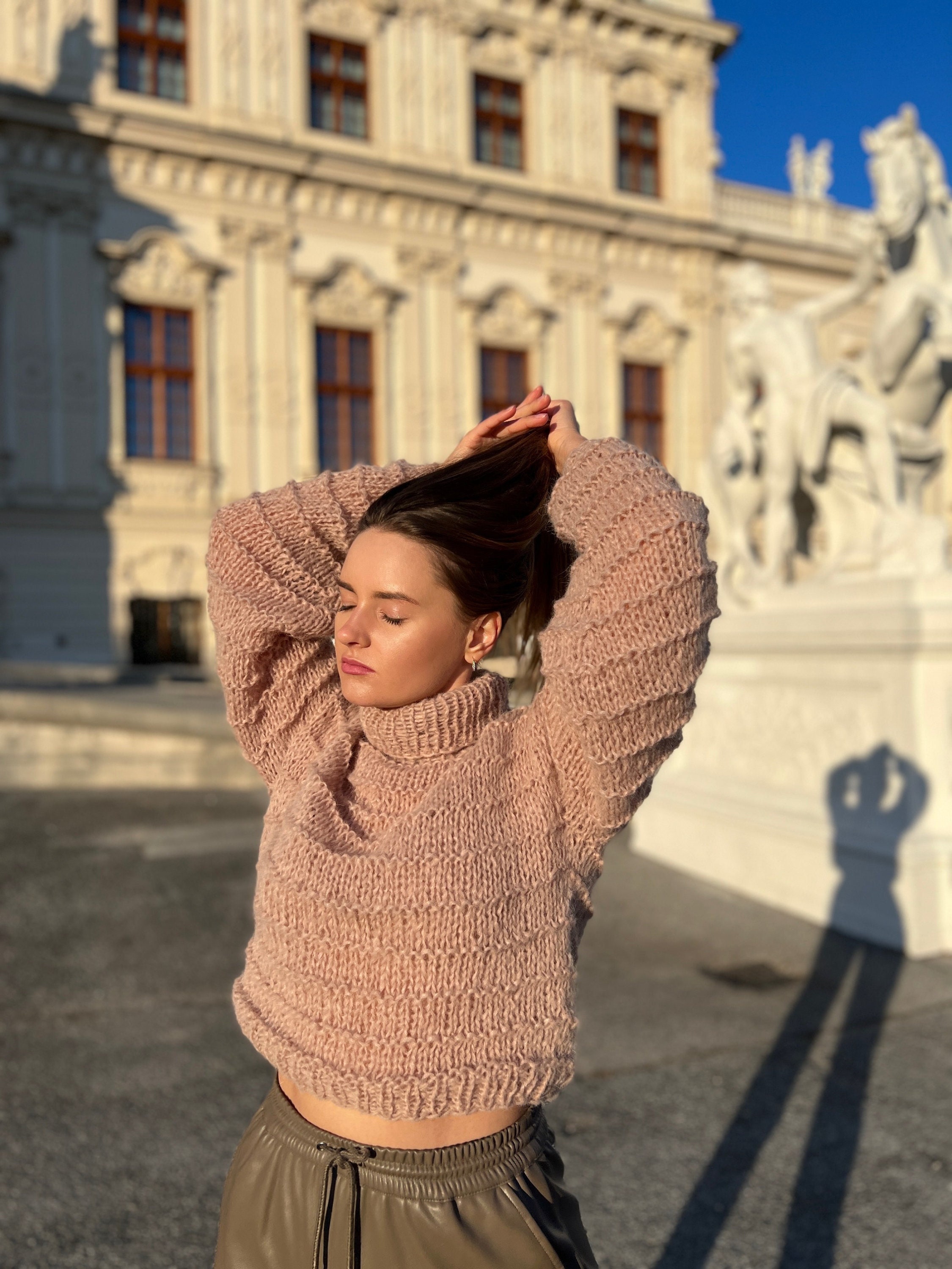 Womens Turtleneck Wool Handmade Sweater 