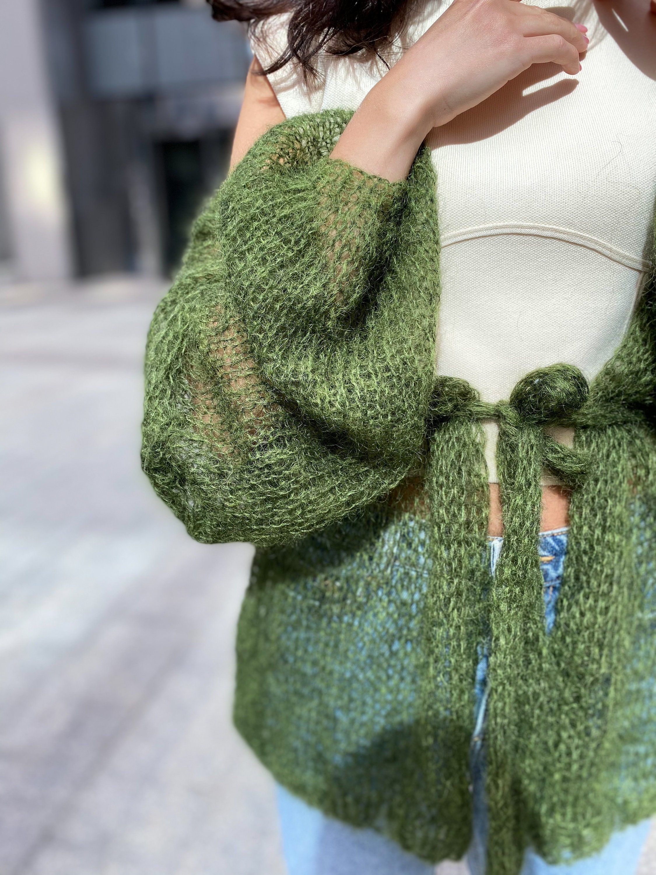 Green Mohair Cardigan, Handknit Cardigan, Oversized Sweater Green Mohair Cardigan, Handknit Cardigan, Oversized Sweater