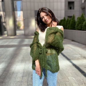 Green Women Cardigan Green Mohair Sweater Wool Cardigan Green Women Cardigan Green Mohair Sweater Wool Cardigan