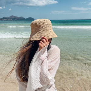 Straw beige hat, Organic raffia hat, Beach hat, Travel hat, Summer hat, Boho hat, Vacation hat, Rustic sun hat, Stylish sun hat, Bucket hat