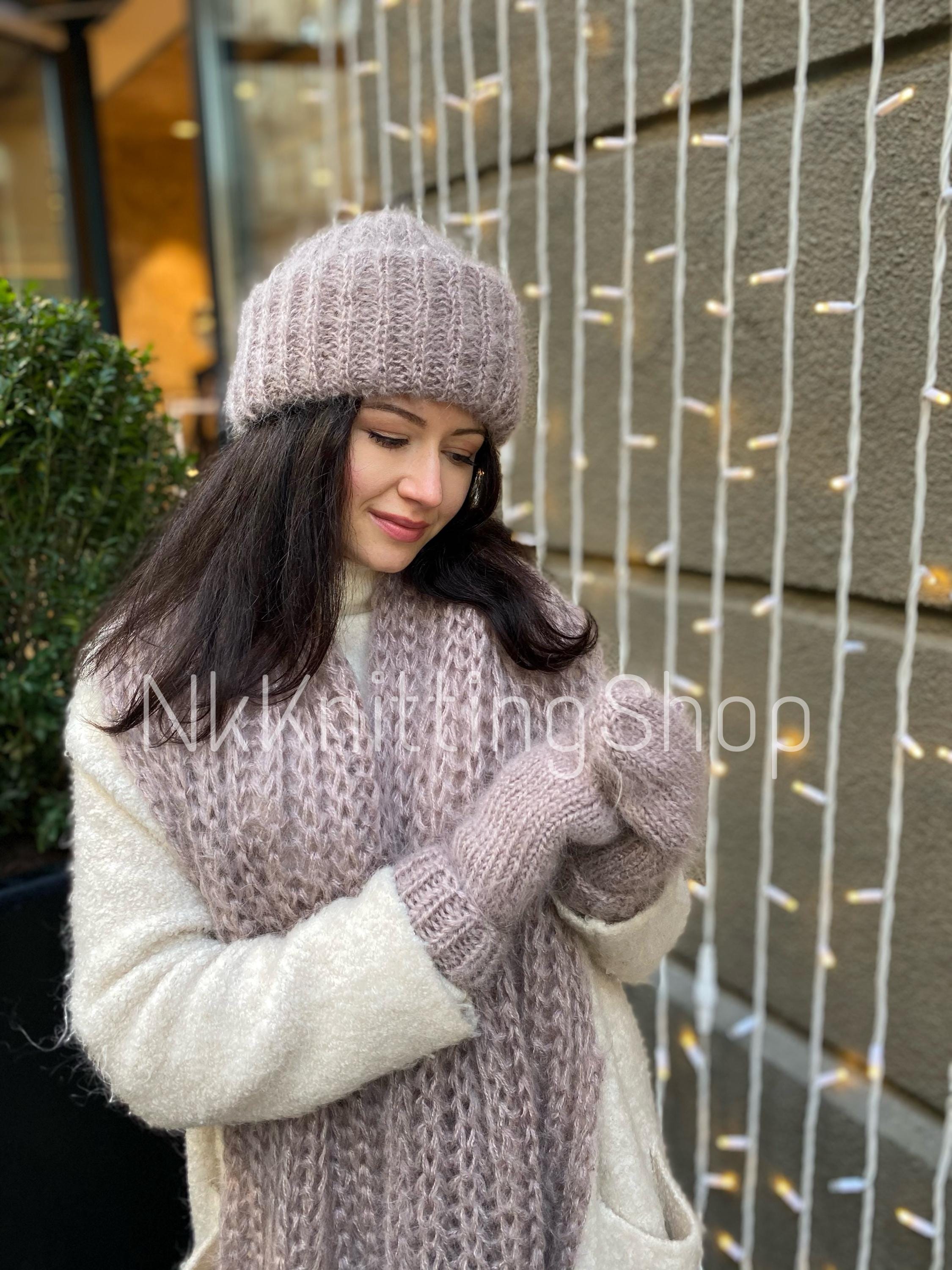 Beige Mohair Hat and Scarf, Luxury Hat, Christmas Gift